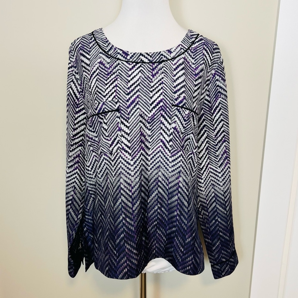 Anne Klein Purple and White Chevron Blouse